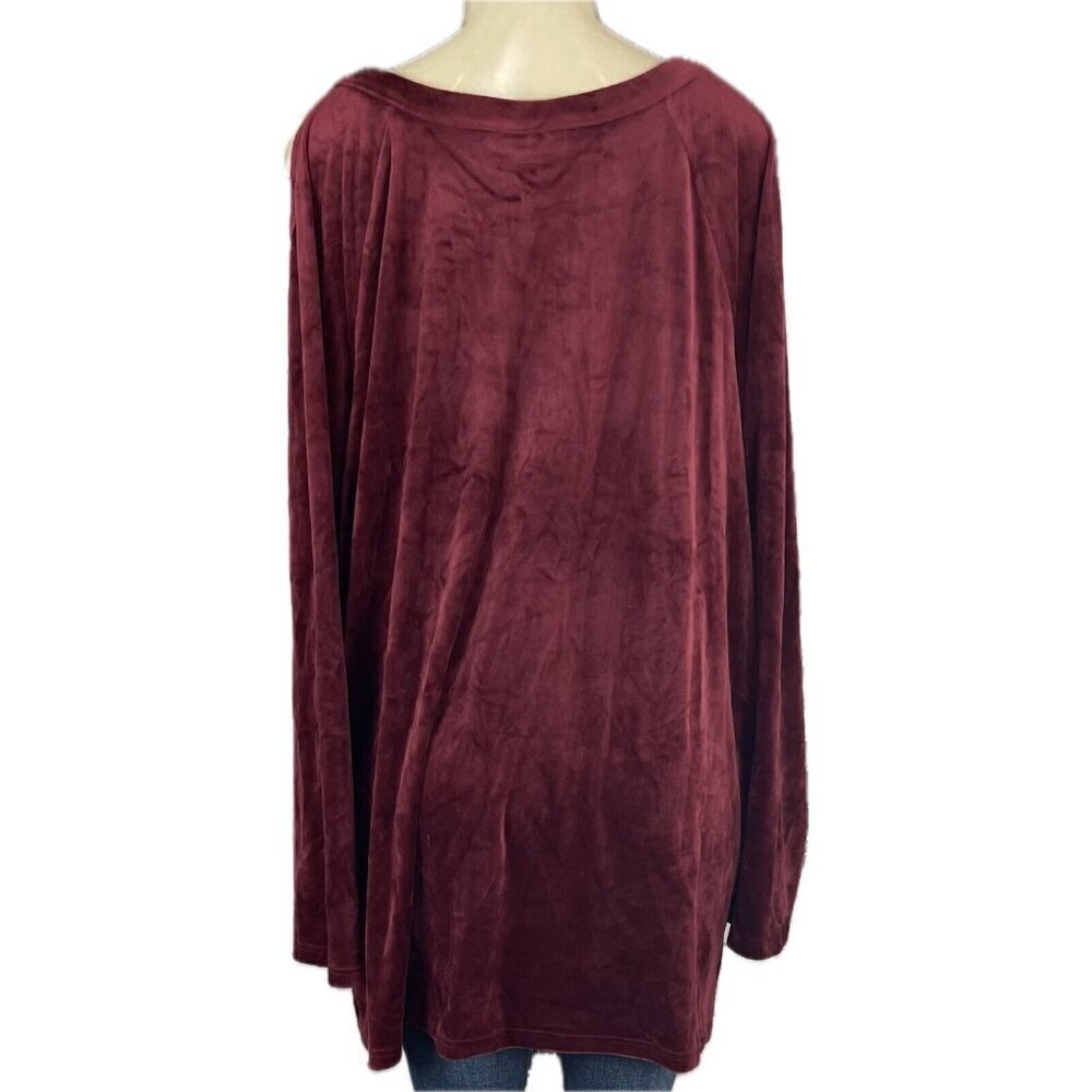 Woman Within +26/28 Maroon Velour KeyHole Neck Cold Shoulder Long Sleeve Top - Picture 4 of 6